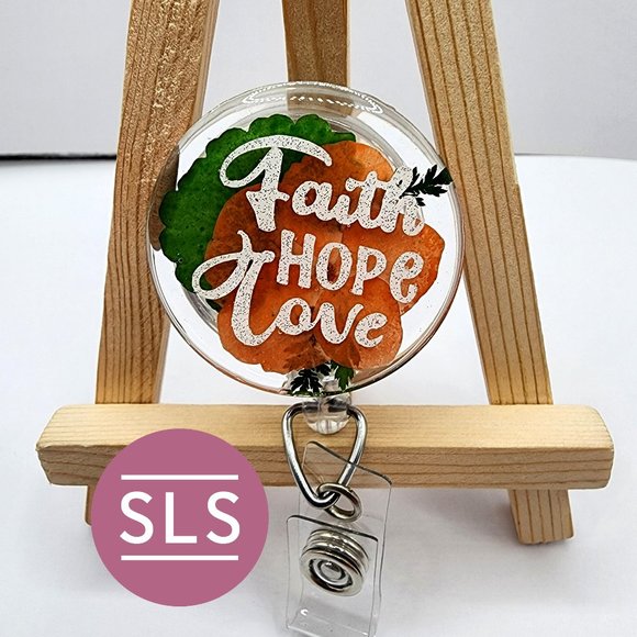 Floral Religious Badge Reel- Faith Love Hope Floral Badge Reel - Picture 1 of 8